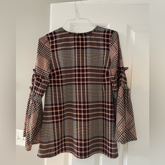 Maroon and cream plaid blouse - Picture 1 of 3
